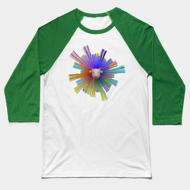 Psychedelic Pig Baseball T-Shirt by Manatee Max